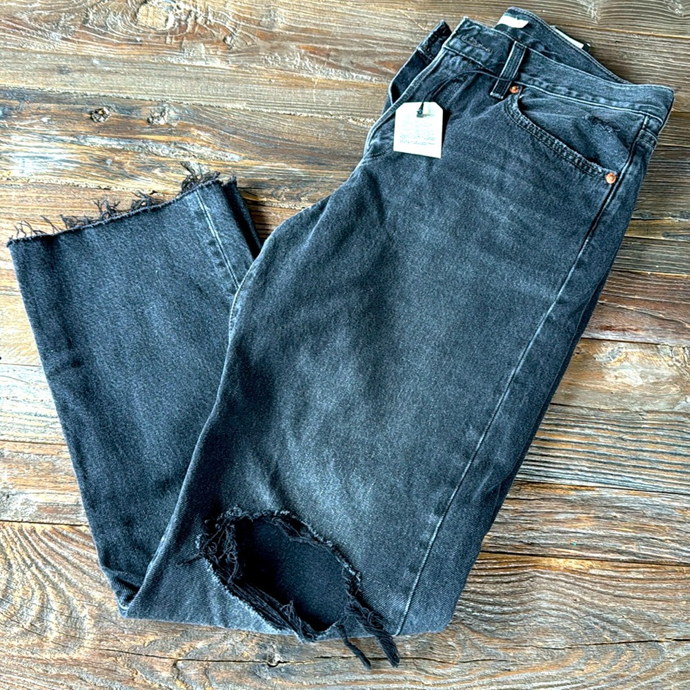 Levis wedgie‎ straight black wash busted knee NWT size 30x28
